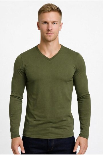 Men's Khaki Cotton Lycra Single Jersey Long Sleeve T-Shirt-D236