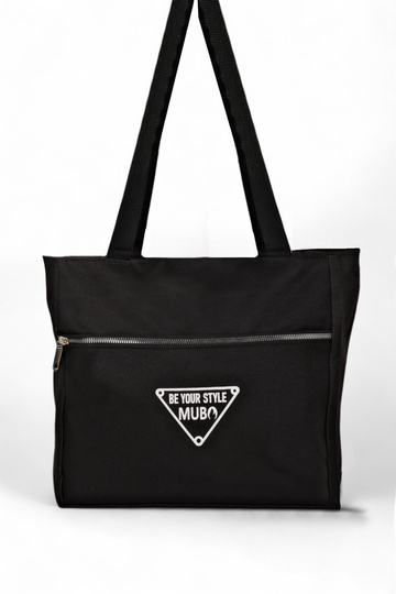 Women's Black Front Zipper Written Hand, Arm and Shoulder Bag