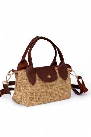 Women's Tan Mini Size Strap Straw Hand and Crossbody Bag