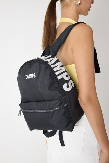 Women's Black Front Zippered Printed Fabric Backpack