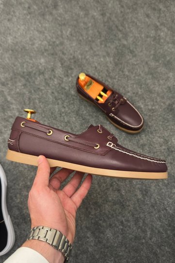 Burgundy Summer Leather Men's Shoes