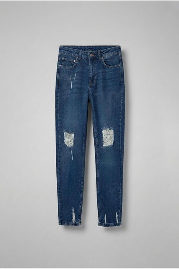 Men's Boyfriend Fit Frayed Jean Trousers Dark Blue