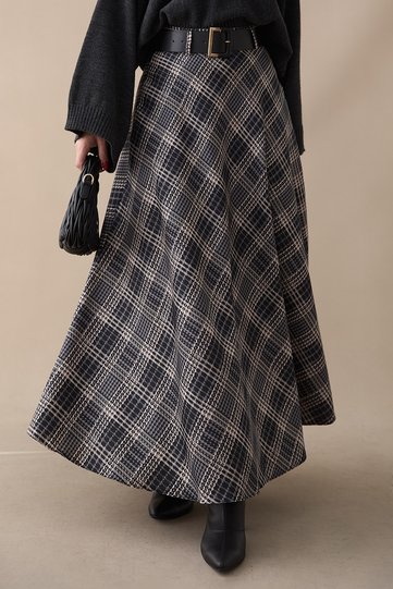 Black Skirt with Belt and Plaid Pattern