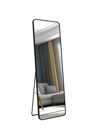 Aluminum Alloy Frame Floor Mirror With Stand Black 155 x 45 cm