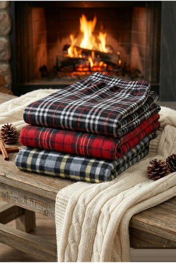 3-Piece Women's Winter Fleece Pajama Bottoms Red Black Gray Plaid Patterned