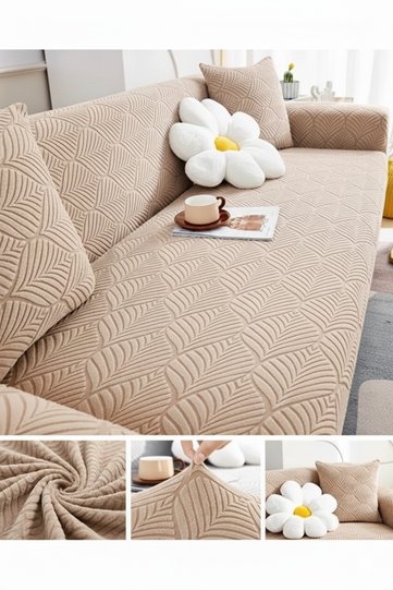 Leaf Pattern 3-Seater Elastic Sofa Cover | Elastic Sofa Cover | Sofa Cover Taupe