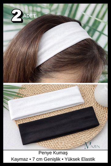 2Pcs Black-White Multi-Purpose Combed Cotton Sports Headband Hair Head Bandana Yoga Sweatband Unisex