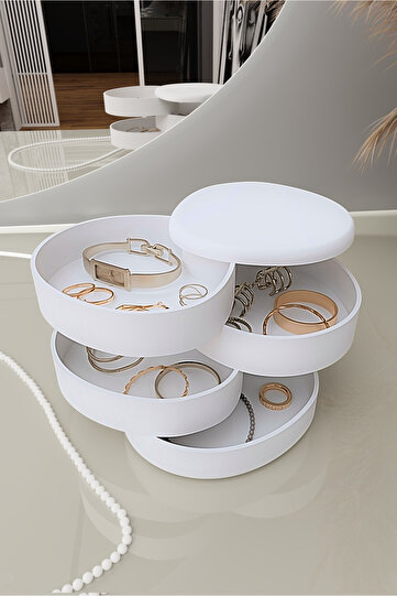 Olivia Jewelry 360 °   Rotatable Jewelry Storage Box Organizer White