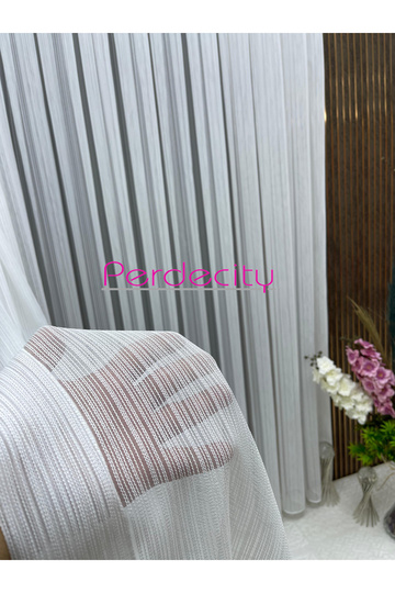 Striped Heavy Weight Delicate Tulle Curtain 300 X 260 1X3 Dense Pleats 30X28 Size Sample Fabric