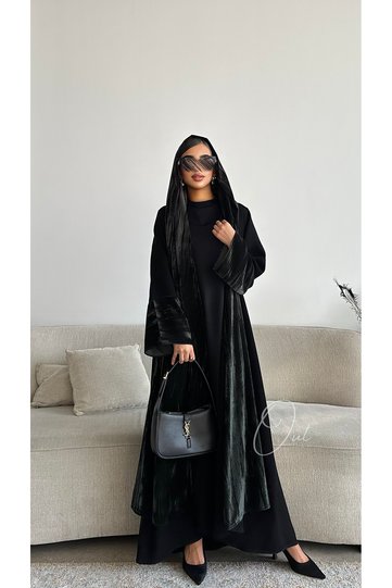 عباية شتوية متعددة الأقمشة بتصميم A Line ومخمل زيتي فخم