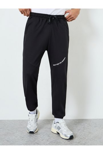 Men Black Slogan Joggers
