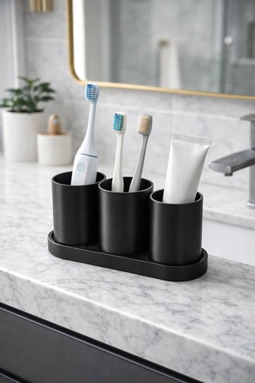 Premium Bathroom Toothbrush Holder Set – 3 Compartment Modern