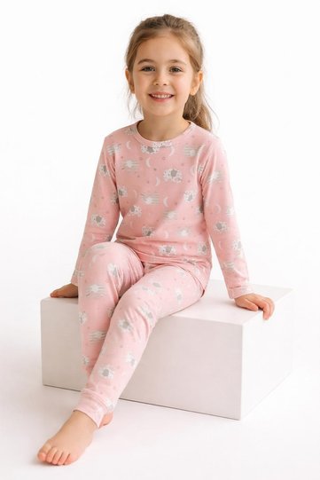 Long-Sleeve Patterned Children's Pajama Set #baskılıçocukpijamatakım #çamaşırbahçesi #starpatternpajamas