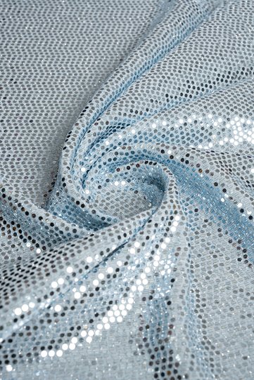 Doremi Baby Blue Color Ground and Silver Color Sequin Knitted Evening Dress Fabric