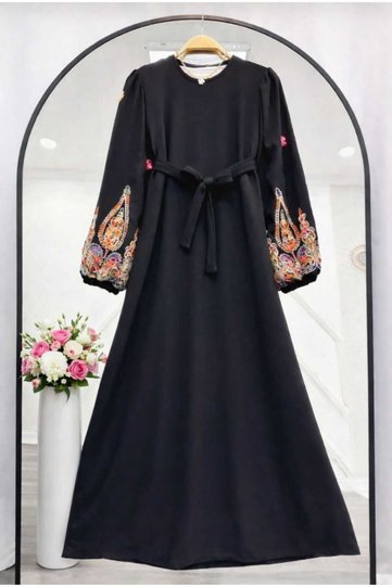 Women's Sleeve Tulle Embroidery Detailed Dress -04500