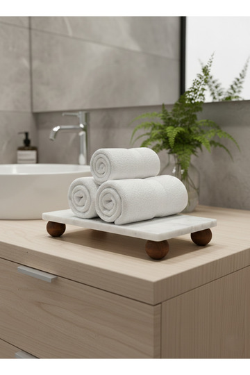 24X12 cm Bathroom Decoration Stand with Marble Wooden Legs