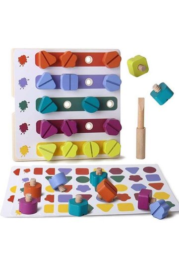 Montessori Screw Puzzle Board, Color Sorting Stacking Toy for Ages 3+