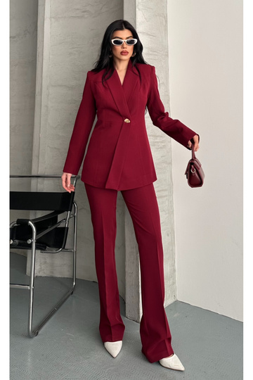 Women's Designer Jacket and Pants Set Burgundy