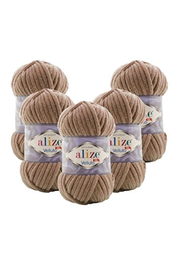 (5 Pieces) Velluto Velvet Hand Knitting Yarn 5 Pack (5X100 Gr) 329 Tobacco