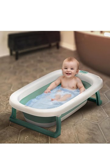 Foldable Baby Bathtub Green with Anti-Skid Base, Portable Kids Bath Tub for 0-3 Years