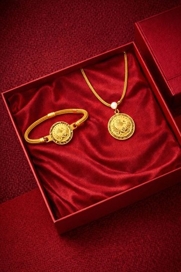 Ottoman Tughra Gold Plated Necklace & Bracelet Set – Classic and Timeless Elegance