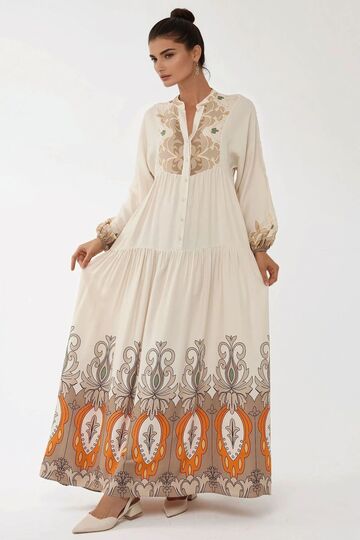 Printed Long Sleeve Viscose Modest Dress