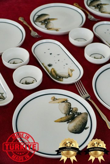 Kaya 16 Piece Porcelain Breakfast Set for 6 People (Made in Turkey)