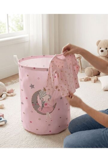 Girl Sitting on the Moon Pink Children and Baby Toy Basket
