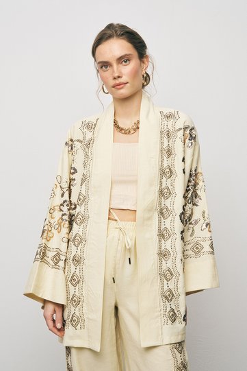 Women's Embroidered and Sequin Embellished Kimono