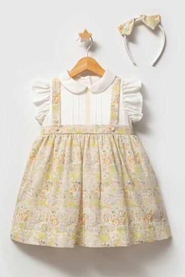 Girls' Ethnic Floral Print Short Sleeve Crown Dress for Special Occasions 100% Cotton