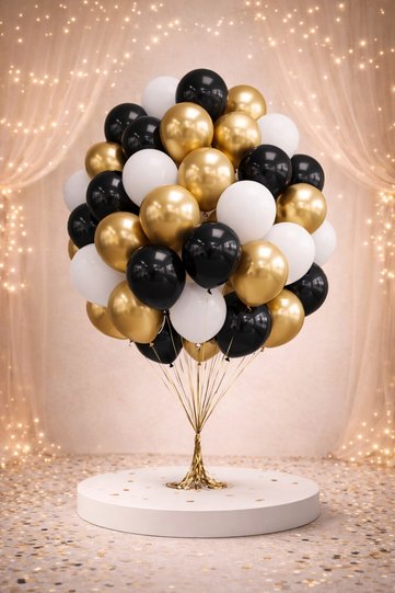 Premium Black White Gold Balloon Set – Birthday & Opening Concept 15 Pieces