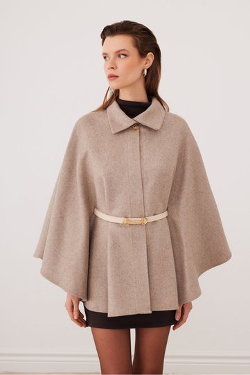 Women's Belted Cashmere Poncho Cold Coffee - Mocha / Sevde Ugur