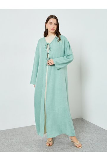 Women Green Front Double-Tie Kimonos