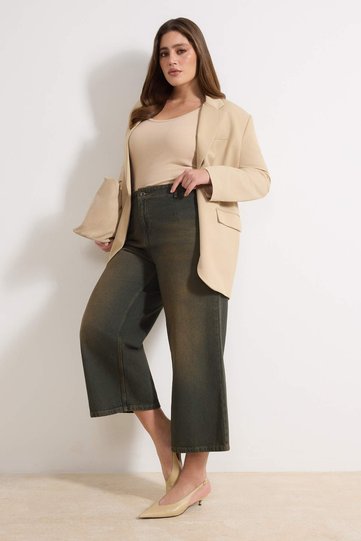Green High Waist Pencil Detailed 100% Cotton Non-Stretch Culotte Fit Jeans Tbbss26Cj00007