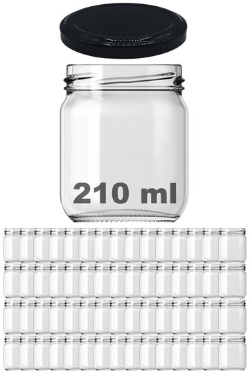 Black Metal Can - 210 ml, Transparent Glass, 60 Pieces