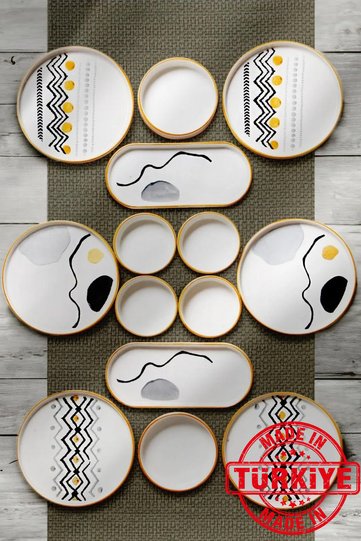 14 Piece 6-Person Axial Stackable Breakfast Set - Luxury Presentation Set Plate (Made in Turkey)