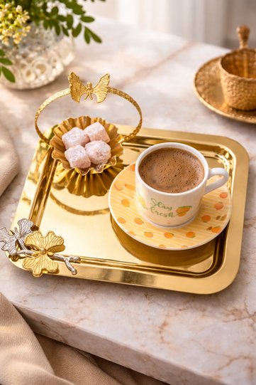 Single Sided Gold 2-Piece Square Single Sided Gold Butterfly Titanium Coated Presentation Tray