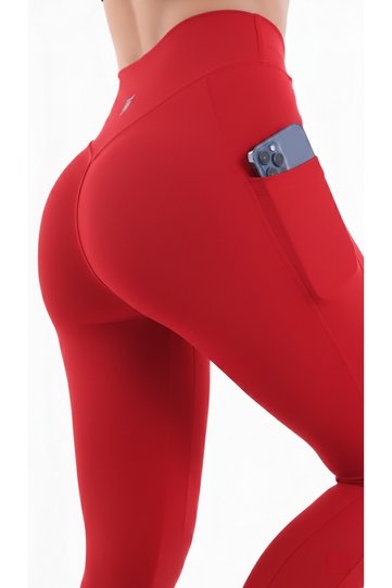 Red Women's Sports Leggings with Double Pockets, Shaping Sportswear Leggings