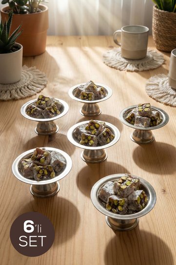 Set of 6 Silver Color Metal Round Turkish Delight Bowls and Presentation Bowls