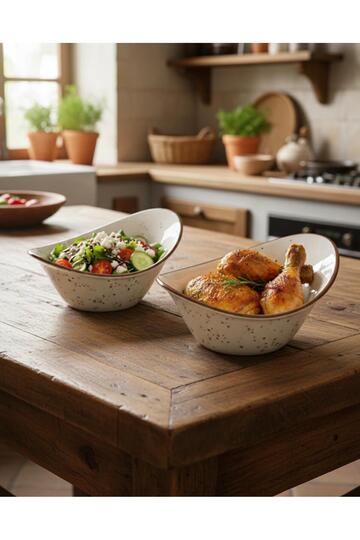 Porcelain Wide 2-Piece Bowl Set Serving Dish Cold Dish Snack Bowl Sugar Bowl Sauce Bowl Soup Bowl 20 cm