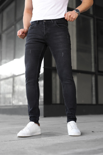Men's Jeans Slim Fit Stretch Fabric Black with Studs
