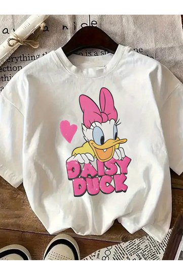 DUCK Printed Oversized Women/Men Unisex White T-Shirt