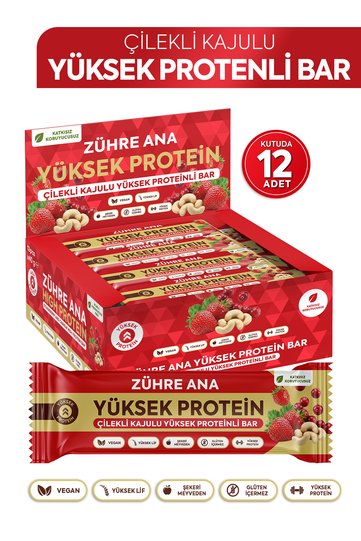 Strawberry and Cashew High Protein Bar, No Added Sugar 40 Gr X 12 Pieces