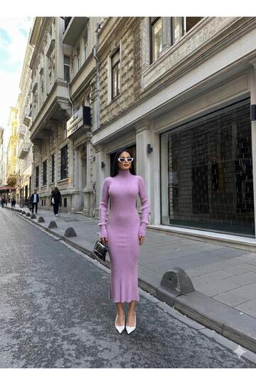 Women's Lilac Turtleneck Sweater Dress