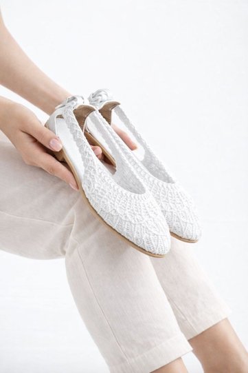 Women's White Open Back Bow Knitwear Ballerina 1cm Byndmtf03