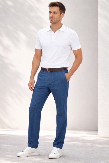 Men's Blue Summer Jeans Slim Classic Cut Tencel