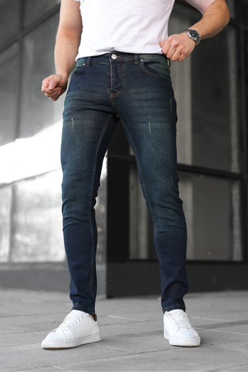 Men's Jeans Slim Fit Stretch Fabric Green-Tinted Riveted Pants