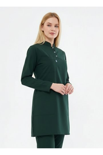 Hijab Tek Üst Hunter Green Lycra Women's Medical Uniform Doctor and Nurse Uniform Surgical