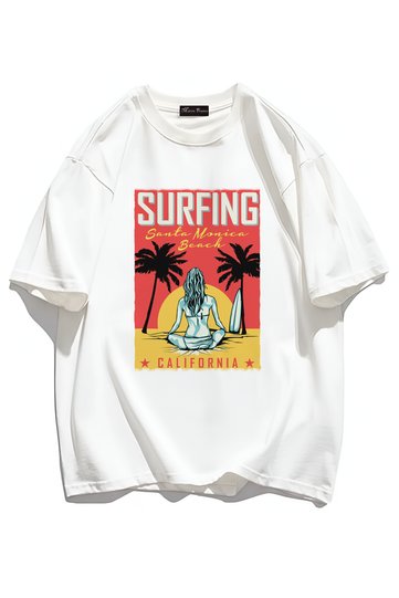 Unisex Casual Short Sleeve Santa Monica Beach Printed Youth Oversize Tshirt
