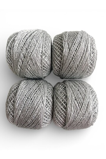4 Pieces 20 Gr No:3 Glittered Cordnet Punch - Crochet Hand Knitting Yarn (Silver)